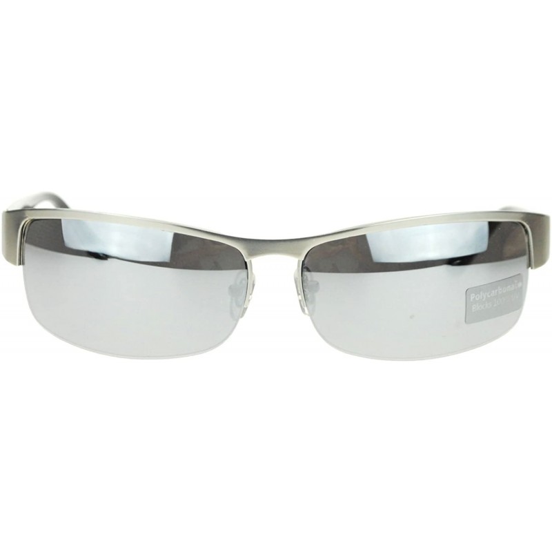 Semi-rimless Men's Half Rim Narrow Rectangular Sunglasses - Silver Mirror - CU1102PZPTV $11.81