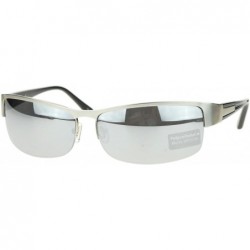 Semi-rimless Men's Half Rim Narrow Rectangular Sunglasses - Silver Mirror - CU1102PZPTV $11.81