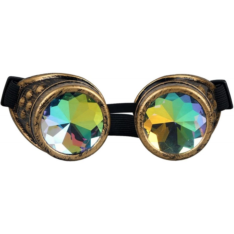 Aviator Kaleidoscope Rave Rainbow Crystal Lenses Steampunk Goggles - Brass-without Spiked - CF12N6DBT84 $9.96