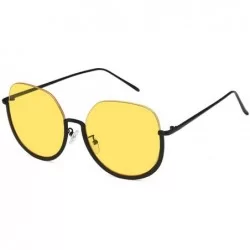 Oversized Women Fashion Eyewear Travel Sunglasses Half Frame Case UV400 Protect - Glossy Black Frame/Yellow Lens - CK18WQHSMI...