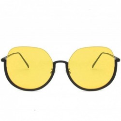 Oversized Women Fashion Eyewear Travel Sunglasses Half Frame Case UV400 Protect - Glossy Black Frame/Yellow Lens - CK18WQHSMI...