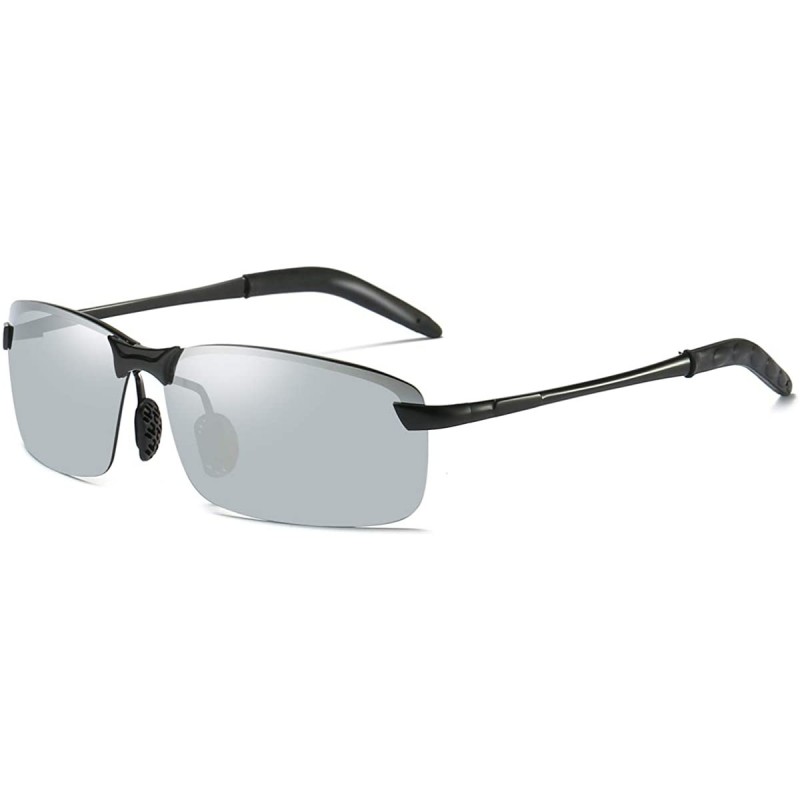 Square Polarized Sports Sunglasses Day And Night Driving Glasses Metal Frame Al-Mg Glasses - Silver - CH18MGKSTQL $12.29