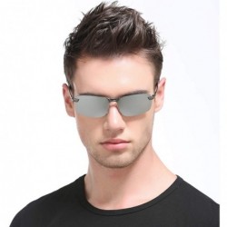 Square Polarized Sports Sunglasses Day And Night Driving Glasses Metal Frame Al-Mg Glasses - Silver - CH18MGKSTQL $12.29