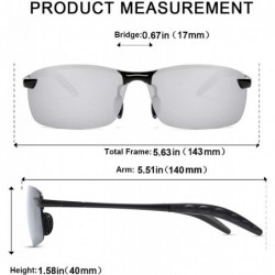 Square Polarized Sports Sunglasses Day And Night Driving Glasses Metal Frame Al-Mg Glasses - Silver - CH18MGKSTQL $12.29