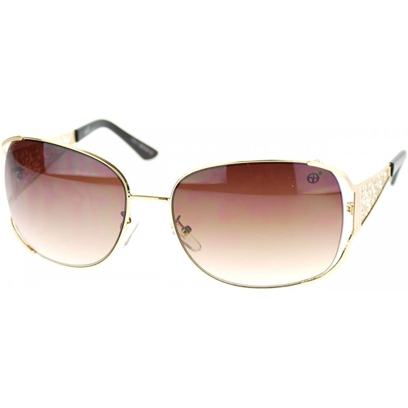 Rectangular Vintage Fashion Womens Sunglasses Rectangular Open Side Frame - Gold Brown - CH11TKQ6O11 $9.25