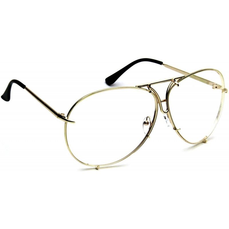 Oversized Aviator Oversized Large Clear Lens Twirl Eyeglasses Metal Women Men Sunglasses - Large Gold + Clear Lens - CM18EN9X...