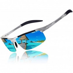 Sport Men's Driving Polarized Sport Sunglasses Al-Mg Metal Frame Ultra Light - Silver&blue - CA18GAEA78H $28.81