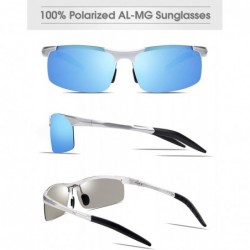 Sport Men's Driving Polarized Sport Sunglasses Al-Mg Metal Frame Ultra Light - Silver&blue - CA18GAEA78H $18.94