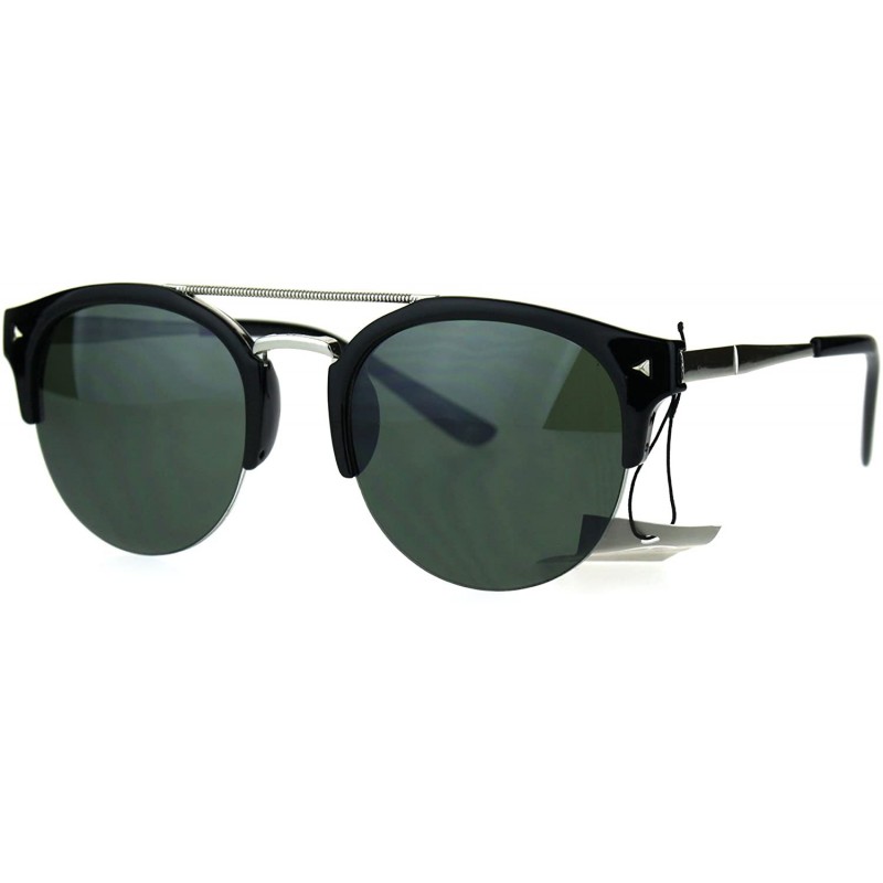 Semi-rimless Mens Retro Half Horn Rim Hipster Elegant Designer Nerdy Sunglasses - Black Green - CZ182KRMKKS $15.01