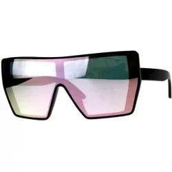 Square Extra Oversized Fashion Sunglasses Square Shield Frame Mirror Lens - Black (Pink Mirror) - CZ18EE7ZQNO $21.37