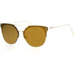 Wayfarer Mirrored Mirror Hipster Rimless Horn Rim Sunglasses - Gold - CV12DST66TZ $23.88