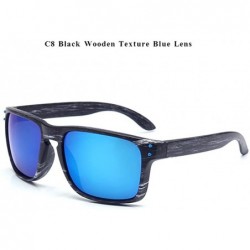 Rectangular Genuine Wood look reflective UV400 sunglasses 2019 fashion for men and women - C8 - C718ETGSEXO $10.34