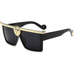 Square Novelty Square Flat Top Super Dark Lenses Gangster Sunglasses Gold Decor - Blcak - CA18Z48WE8K $32.48