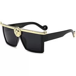 Square Novelty Square Flat Top Super Dark Lenses Gangster Sunglasses Gold Decor - Blcak - CA18Z48WE8K $29.35