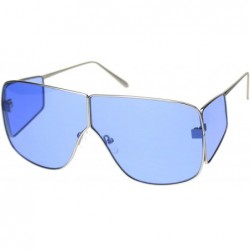 Square Oversized Square Sunglasses Unisex Shield Side Lens Metal Frame UV 400 - Silver (Blue) - C318ZO6ULZ6 $23.04