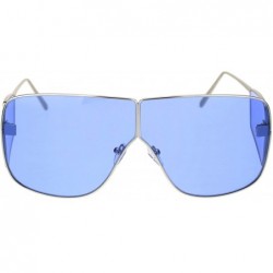 Square Oversized Square Sunglasses Unisex Shield Side Lens Metal Frame UV 400 - Silver (Blue) - C318ZO6ULZ6 $12.73