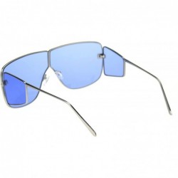Square Oversized Square Sunglasses Unisex Shield Side Lens Metal Frame UV 400 - Silver (Blue) - C318ZO6ULZ6 $12.73