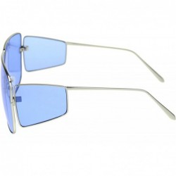 Square Oversized Square Sunglasses Unisex Shield Side Lens Metal Frame UV 400 - Silver (Blue) - C318ZO6ULZ6 $12.73