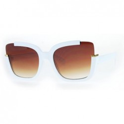 Cat Eye Womens Exposed Cat Eye Lens Tip Thick Plastic Trendy Runway Sunglasses - White Brown - CK17XHR0YK8 $18.80