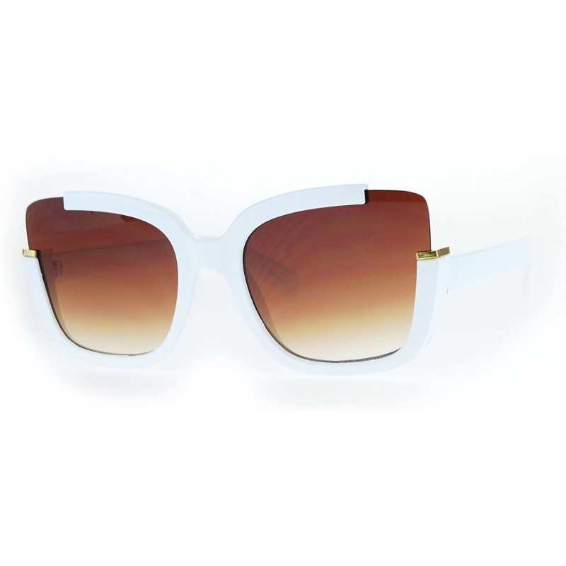 Cat Eye Womens Exposed Cat Eye Lens Tip Thick Plastic Trendy Runway Sunglasses - White Brown - CK17XHR0YK8 $7.73