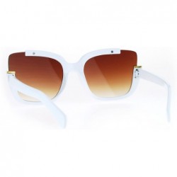 Cat Eye Womens Exposed Cat Eye Lens Tip Thick Plastic Trendy Runway Sunglasses - White Brown - CK17XHR0YK8 $7.73
