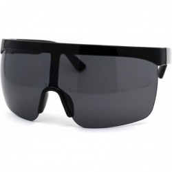 Oversized Flat Top Half Rim Oversize Shield Retro Sunglasses - All Black - CQ1962457EI $23.05