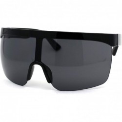 Oversized Flat Top Half Rim Oversize Shield Retro Sunglasses - All Black - CQ1962457EI $10.76