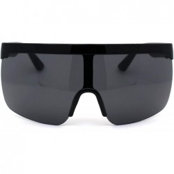 Oversized Flat Top Half Rim Oversize Shield Retro Sunglasses - All Black - CQ1962457EI $10.76