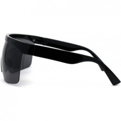 Oversized Flat Top Half Rim Oversize Shield Retro Sunglasses - All Black - CQ1962457EI $10.76