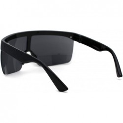 Oversized Flat Top Half Rim Oversize Shield Retro Sunglasses - All Black - CQ1962457EI $10.76