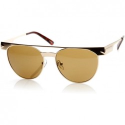 Round Metal Double Bridge Flat Top Round Aviator Sunglasses (Gold) - C111G13XY2N $21.17