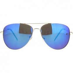 Aviator Mens Polarized Color Mirror Pilots Metal Rim Officer Style Sunglasses - Gold Blue - CT18L95OMNA $23.72