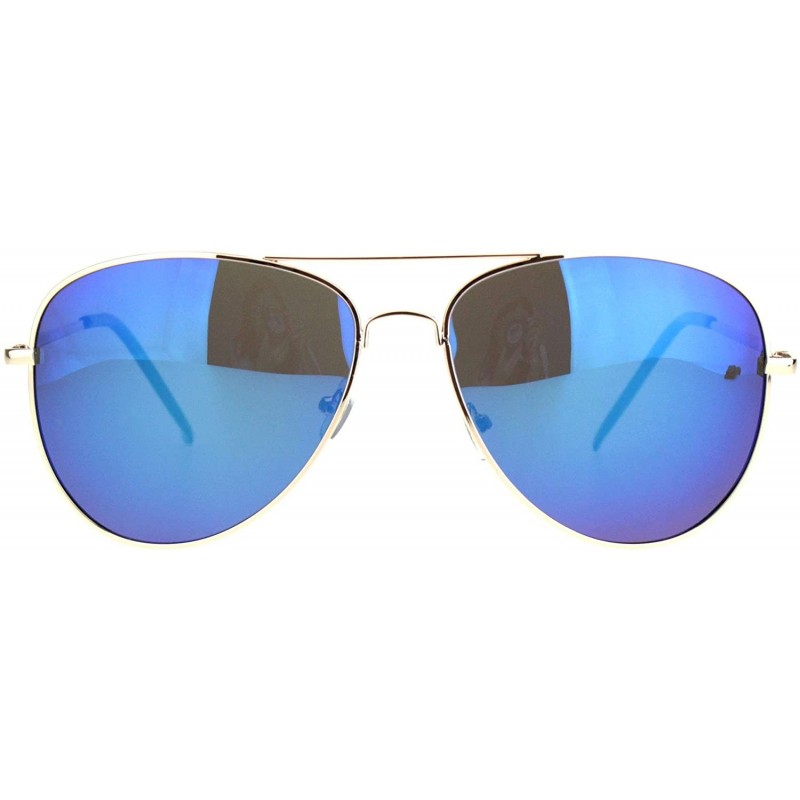 Aviator Mens Polarized Color Mirror Pilots Metal Rim Officer Style Sunglasses - Gold Blue - CT18L95OMNA $9.86