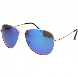 Aviator Mens Polarized Color Mirror Pilots Metal Rim Officer Style Sunglasses - Gold Blue - CT18L95OMNA $9.86