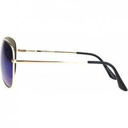 Aviator Mens Polarized Color Mirror Pilots Metal Rim Officer Style Sunglasses - Gold Blue - CT18L95OMNA $9.86