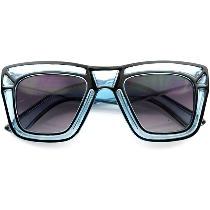 Wayfarer Designer Inspired Fashion Large Bold Translucent Horn Rimmed Style Sunglasses (Blue) - CP11988CS57 $10.37