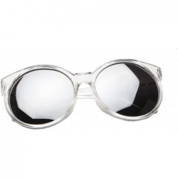 Round Women's Plastic Full Frame Iridium Mirrored Circle Lens Round Sunglasses - Clear+silver Lens - CN189RIAOWU $13.25