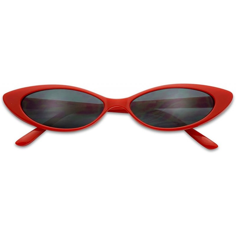 Square Mini Vintage Retro Extra Narrow Oval Round Skinny Cat Eye Sun Glasses Clout Goggles - Red Frame - Black - CE18CGIORZW ...