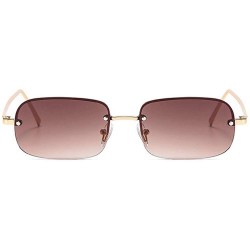 Square Small Rectangle Red Sunglasses Women Rimless Square Sun Glasses Men Punk Style Female Metal Retro Glasses - Brown - C3...