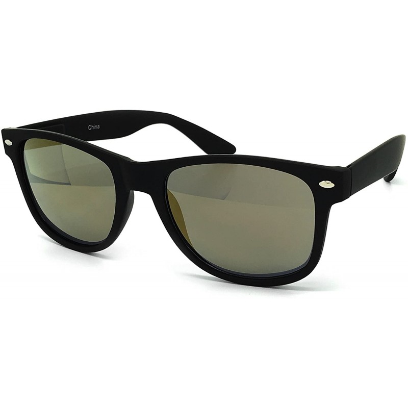 Oversized 97800-1 Premium Soft Horned Rim Matte Finish Mirror Retro Sunglasses - Black/ Bronze - C918OENWWQ9 $11.30