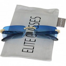 Semi-rimless Slim Rimless Rectangular Metal & Wood Art Aviator Sunglasses - Blue - C118EG7CHII $27.06