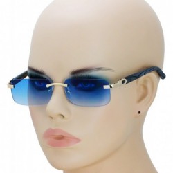 Semi-rimless Slim Rimless Rectangular Metal & Wood Art Aviator Sunglasses - Blue - C118EG7CHII $13.17