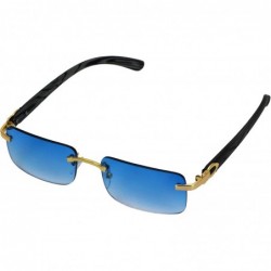 Semi-rimless Slim Rimless Rectangular Metal & Wood Art Aviator Sunglasses - Blue - C118EG7CHII $13.17