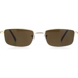 Rectangular Mens Classic Half Rim Narrow Rectangular 90s Dad Sunglasses - Gold Brown - CU18L8AZI82 $9.08