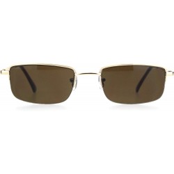 Rectangular Mens Classic Half Rim Narrow Rectangular 90s Dad Sunglasses - Gold Brown - CU18L8AZI82 $20.56