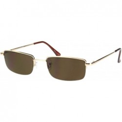 Rectangular Mens Classic Half Rim Narrow Rectangular 90s Dad Sunglasses - Gold Brown - CU18L8AZI82 $9.08