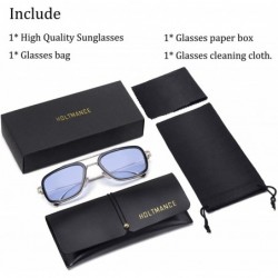 Oversized Aviator Sunglasses Vintage Gradient Classic - Silverblackblue - CL18ZA0EC57 $14.07