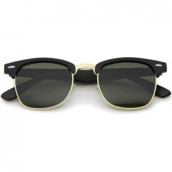 Wayfarer Premium Half Frame Horn Rimmed Sunglasses with Metal Rivets - Matte-rubber Black-gold / Green - C612K5F9KU7 $23.10