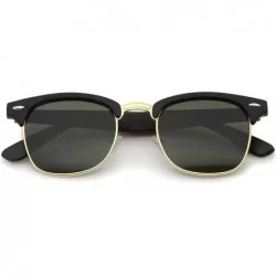 Wayfarer Premium Half Frame Horn Rimmed Sunglasses with Metal Rivets - Matte-rubber Black-gold / Green - C612K5F9KU7 $9.36