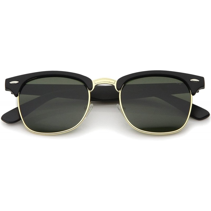 Wayfarer Premium Half Frame Horn Rimmed Sunglasses with Metal Rivets - Matte-rubber Black-gold / Green - C612K5F9KU7 $9.36